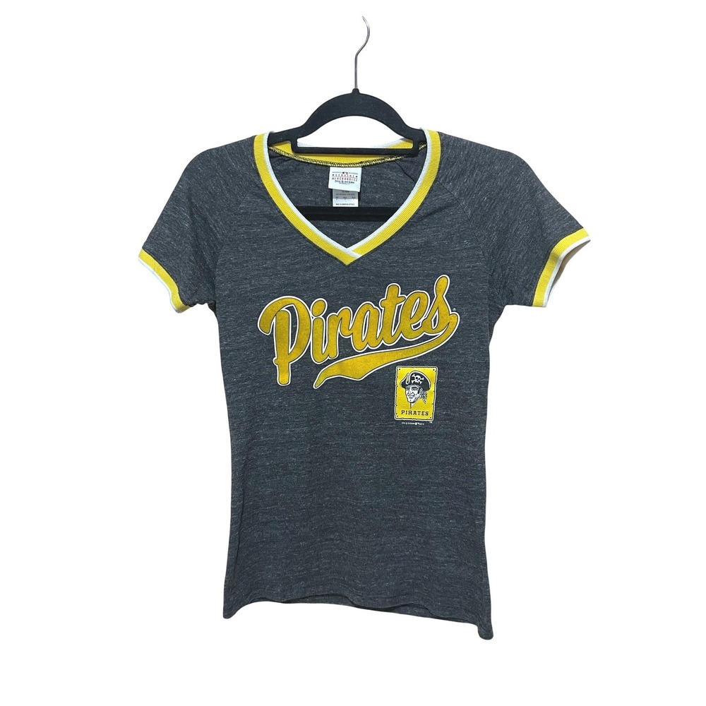 Pittsburgh Pirates Womens Gray V Neck T Shirt S Fitted 5th & Ocean MLB Baseball - Picture 2 of 8